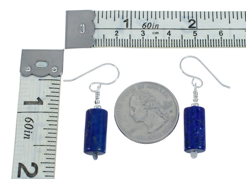 Native American Sterling Silver Lapis Bead Hook Dangle Earrings X11091